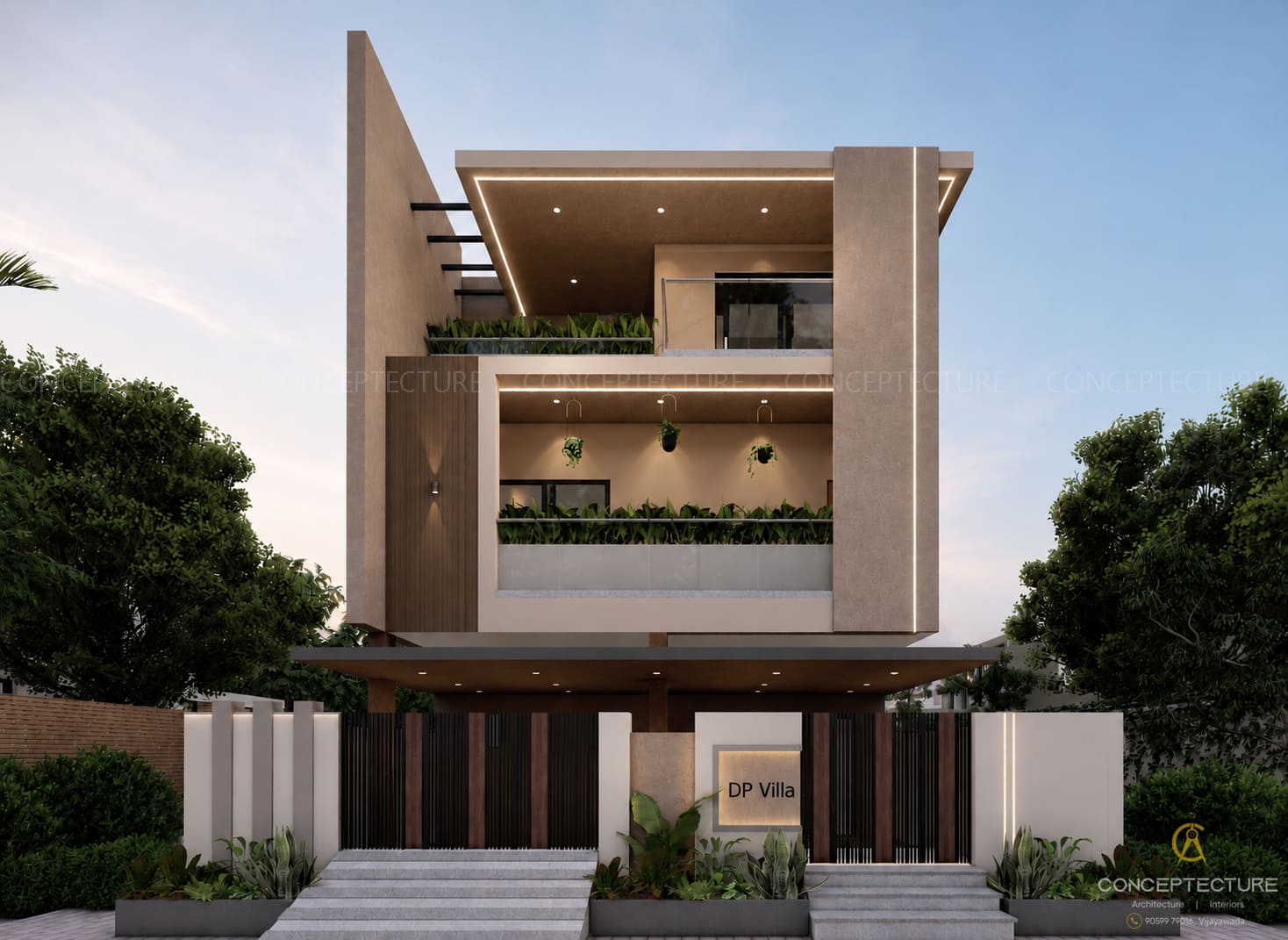 Contemporary luxury residence elevation designed by Conceptecture in Andhra Pradesh