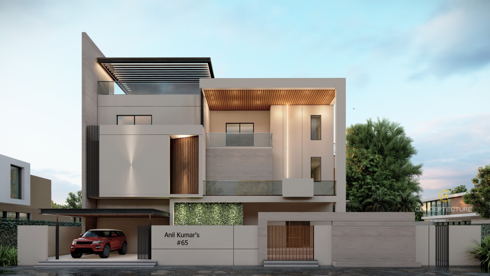 Duplex house elevation design in Vijayawada by Conceptecture Architecture and Interior Design firm